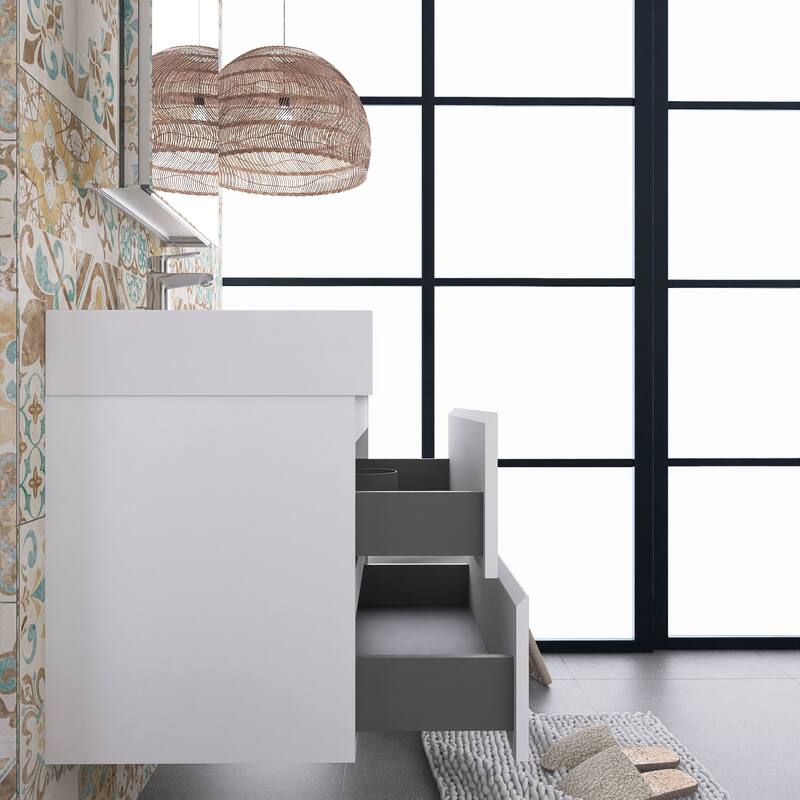 Floating Bathroom Vanity with Solid Surface Top