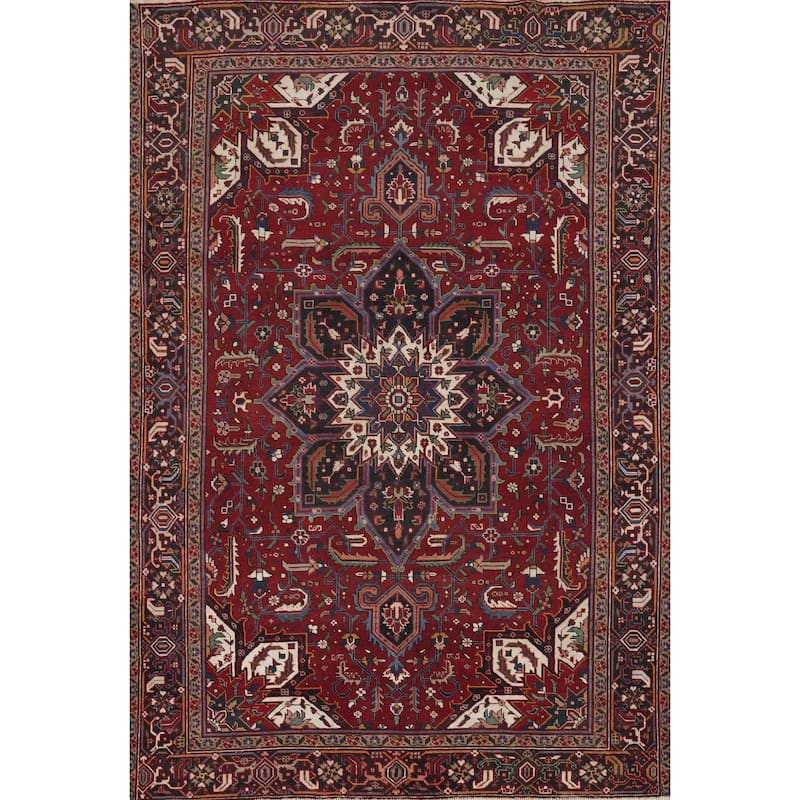 Hand Knotted Oriental 100% Wool Carpet Traditional Medallion Red Heriz Area Rug - 10' 7'' X 7' 5''