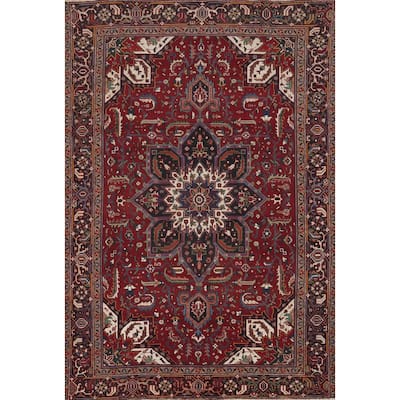 Hand Knotted Oriental 100% Wool Carpet Traditional Medallion Red Heriz Area Rug - 10' 7'' X 7' 5''