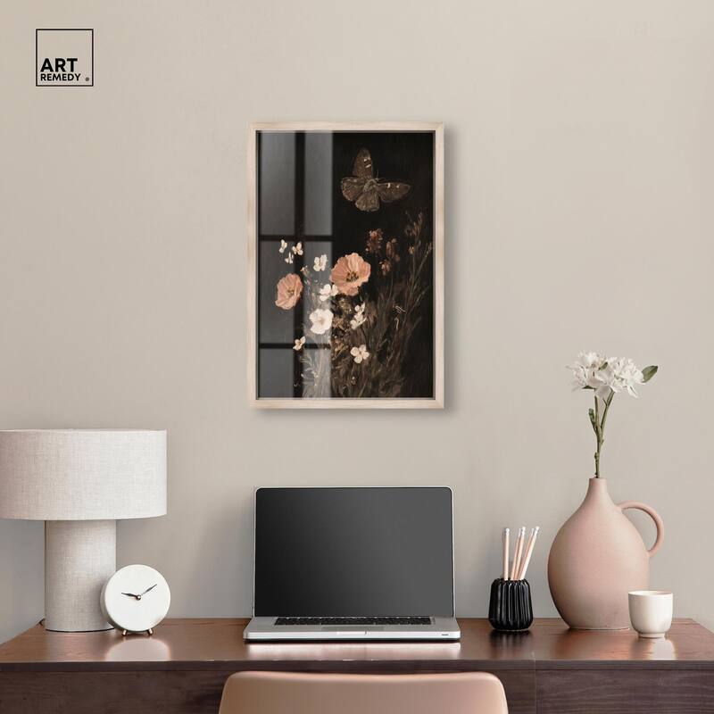 Poppy and Moth I Shadowbox by Art Remedy