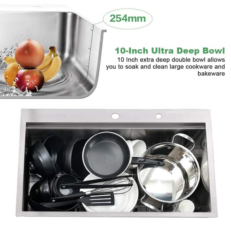 Proox 33"L X 22"W Stainless Steel Drop-in Kitchen Sink Single Bowl