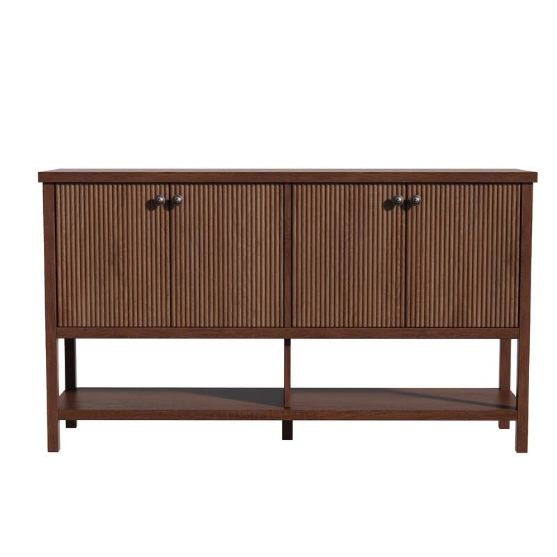 59" Sideboard Buffet Cabinet – Fluted 4-Door Storage, Farmhouse Accent Sideboard Large Console Table for Kitchen or Hallway