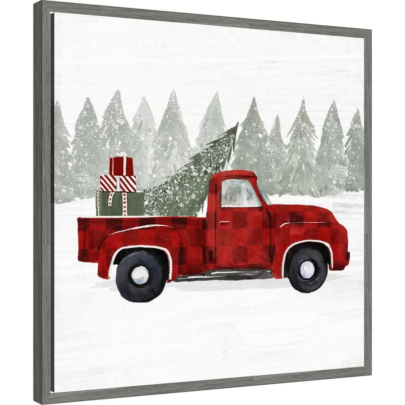 Yuletide Camper III by Victoria Barnes (22 x 22 in.), Framed Canvas Wall Art Print - Sylvie Greywash