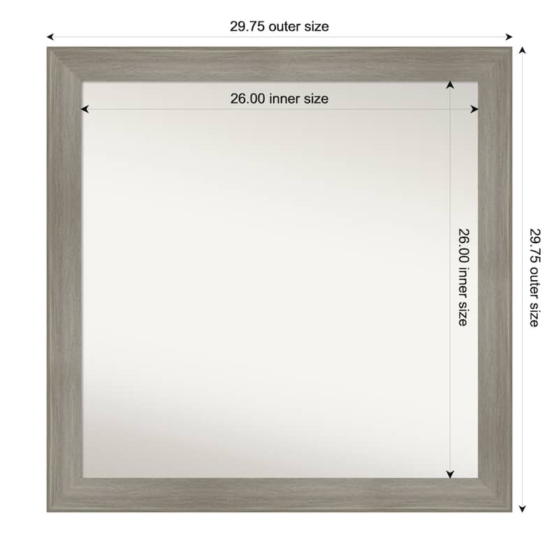 Grand Narrow Non-Beveled Framed Bathroom Vanity Wall Mirror - 30 x 30 in - Grand Greywash Narrow