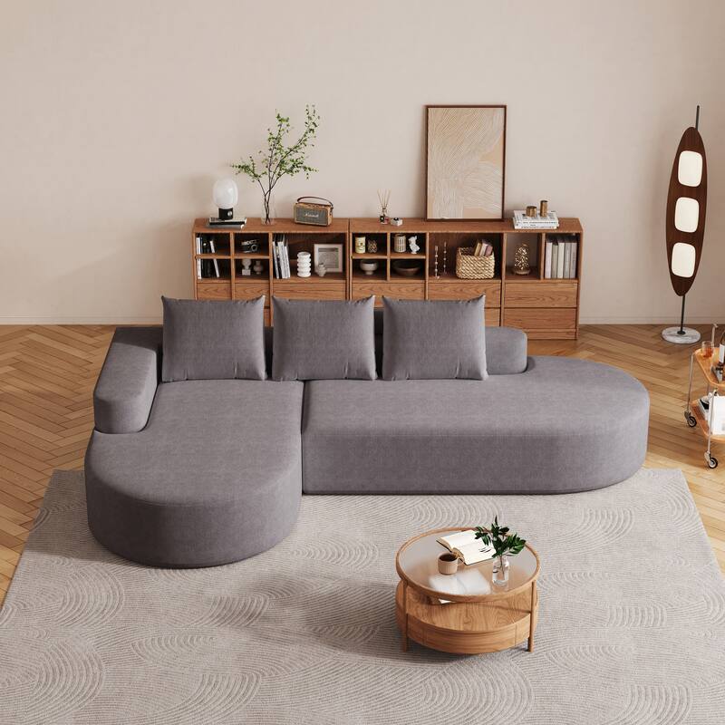 L Shaped Modular Curved Sectional Sofa, Chenille Upholstered 3 Seat Sofa, Corner Sofa with 3 Pillows for Living Room, Bedroom