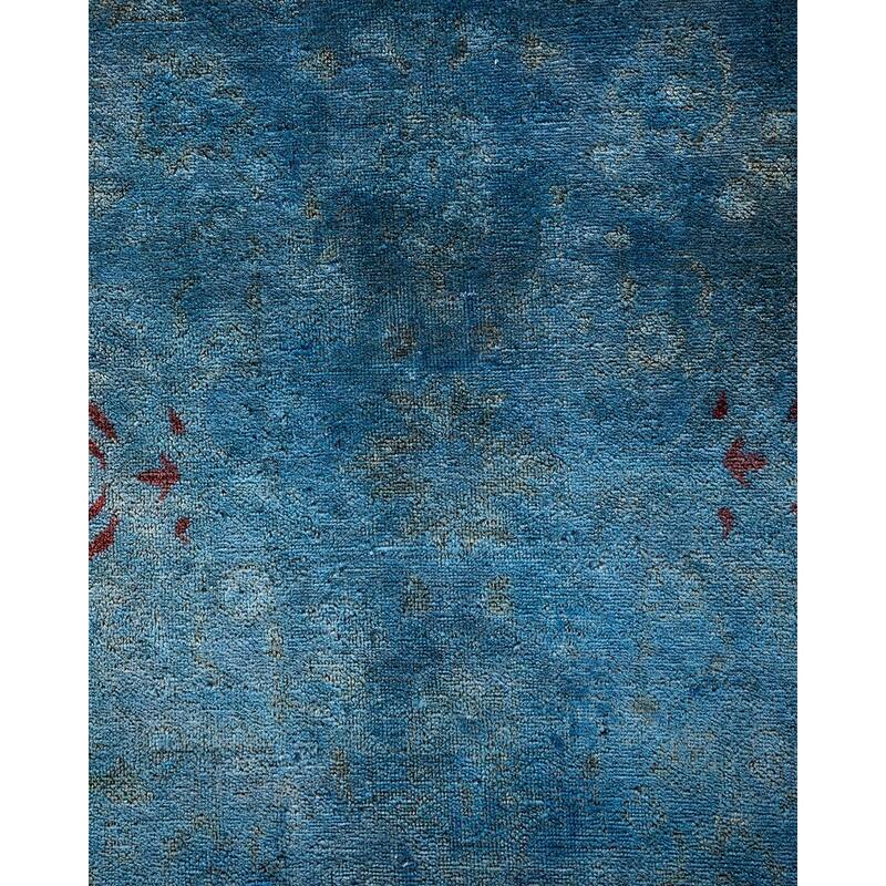 Overton Hand Knotted Wool Vintage Inspired Modern Contemporary Overdyed Blue Area Rug - 8' 0" x 9' 11"