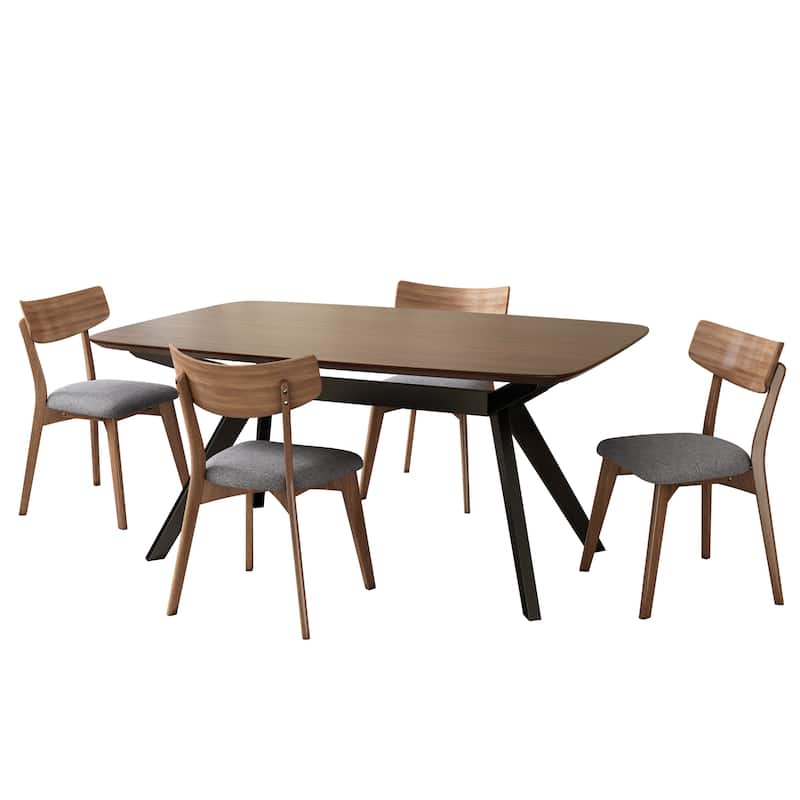 Dining Table Set with Rectangular Table and Upholstered Curved-Back Chairs, Optional 5-Piece or 7-Piece