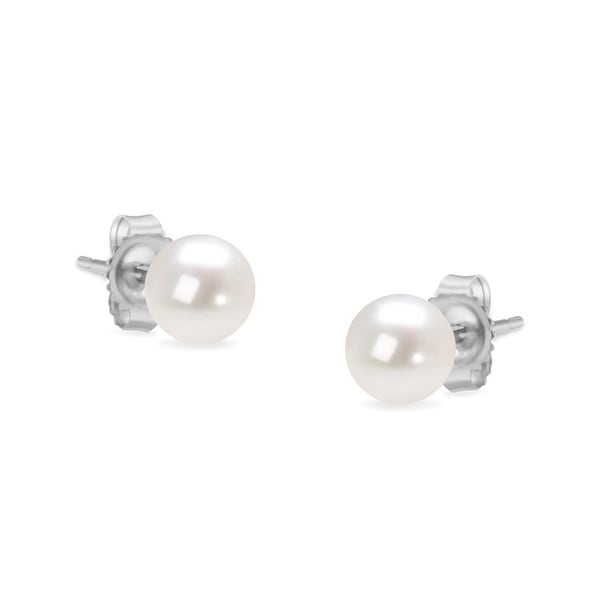 14K Gold Round Akoya Cultured Pearl Solitaire Stud Earrings AAA+ Quality - Choice of Gold Color & Pearl Size. Opens flyout.