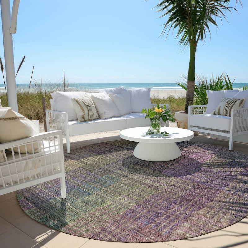 Machine Washable Indoor/ Outdoor Chantille Modern Kaleidoscope Rug - Plum - 8' x 8'