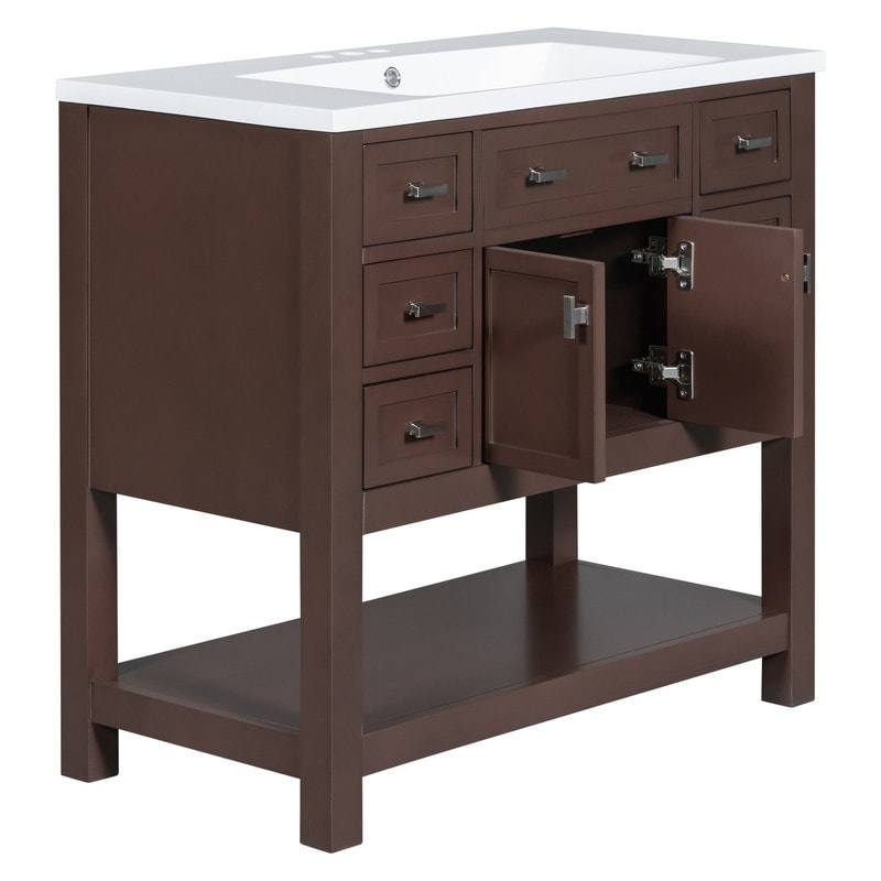 36 Contemporary Bathroom Vanity With Top Sink, 2 Soft Close Doors, And 6  Drawers, Gray - Modernluxe : Target