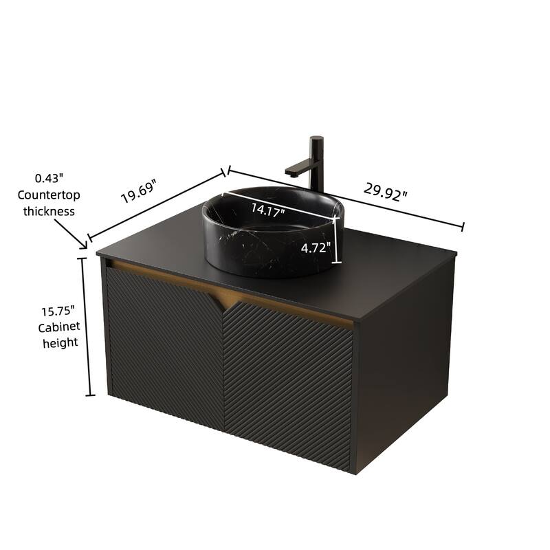 30" Bathroom Vanity with Vessel Sink, Wall-Mounted Floating Storage Cabinet with Double Doors