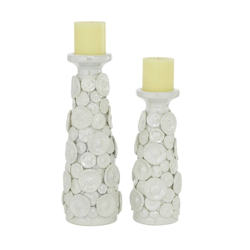 White Ceramic Farmhouse Candle Holder (Set of 2) - 5 x 5 x 15