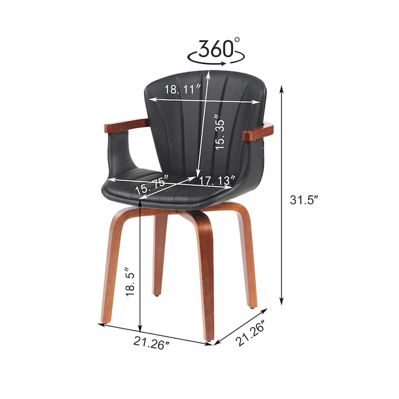 Mid Century Dining Chairs Set of 2, Modern Bentwood Swivel Faux Leather Side Chairs with Armrest for Dining Rooms, Offices