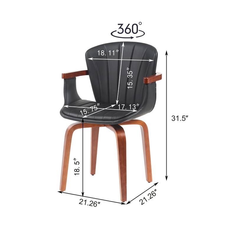 Mid-Century Modern Bentwood Swivel Dining Chairs (Set of 2) - Heat-Pressed PU Leather Accent Chairs