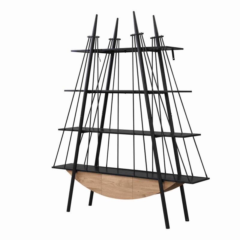 70.87" Industrial 4-Tier Open Storage Shelf with Drawer, Wooden & Metal Freestanding Bookcase