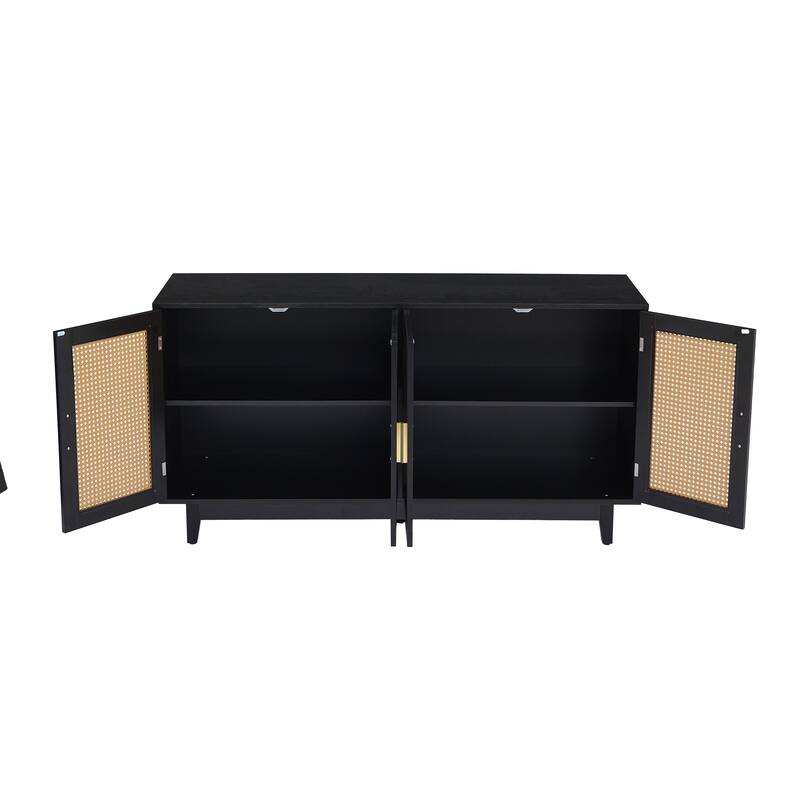 Rattan Accent Cabinet Storage Sideboard Buffet with 4 Doors