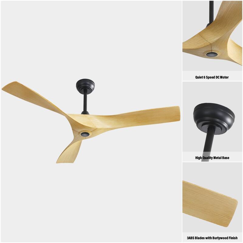 52Inch Ceiling Fan without Light, 6 Wind Speeds with Remote Control for Living Room and Patio