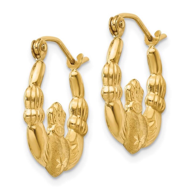 Curata 14k Yellow Gold Satin 18mm Irish Celtic Claddagh Hoop Earrings