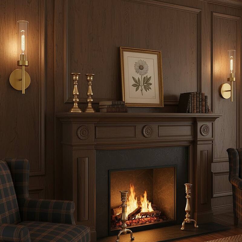 Hardwired Gold Wall Sconces Set of 2