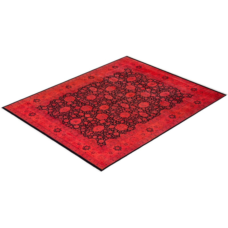 Overton Hand Knotted Wool Vintage Inspired Modern Contemporary Overdyed Red Area Rug - 8' 1" x 10' 4"