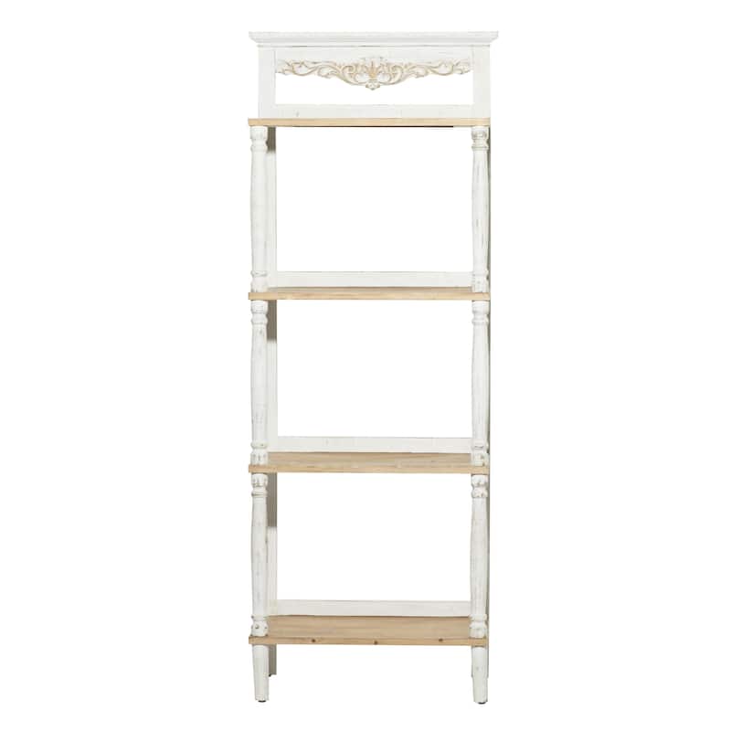 Wood Floral Intricately Carved 4 Shelves Shelving Unit - White - Roche River Decor
