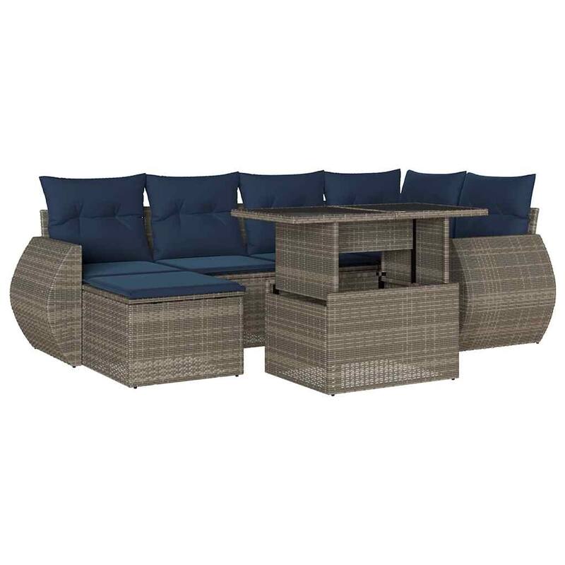 vidaXL Patio Sofa Set with Cushions and Table Outdoor 7 Piece Poly Rattan
