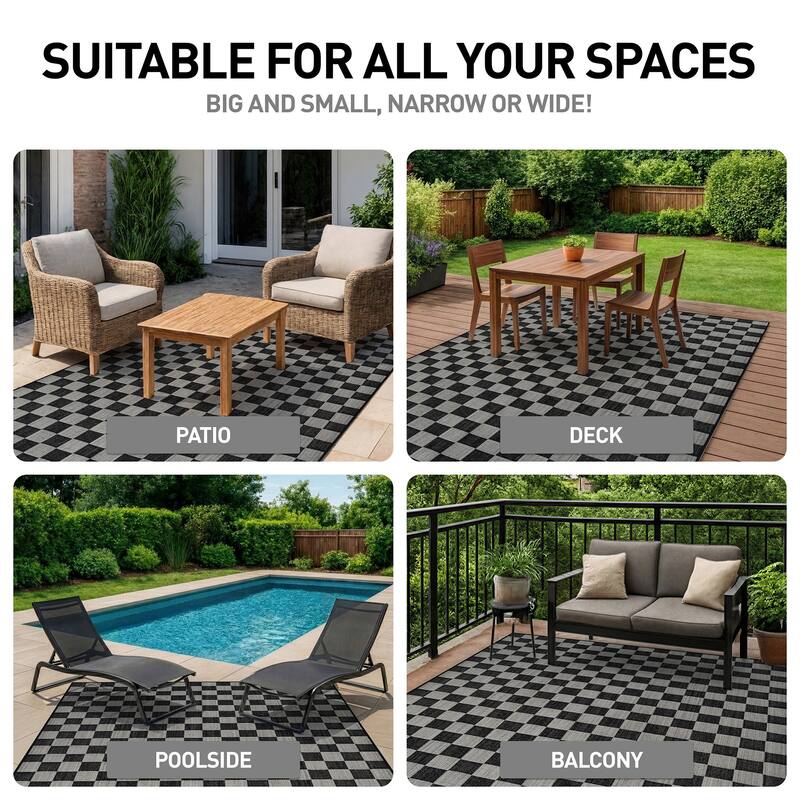 World Rug Gallery Checkered Indoor/Outdoor Flat Woven Area Rug