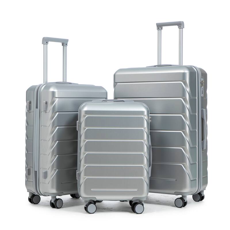3-Piece, Luggage Sets, Lightweight Luggage with Combination Lock and 4 Swivel Wheels, for Boarding Travel, Silver