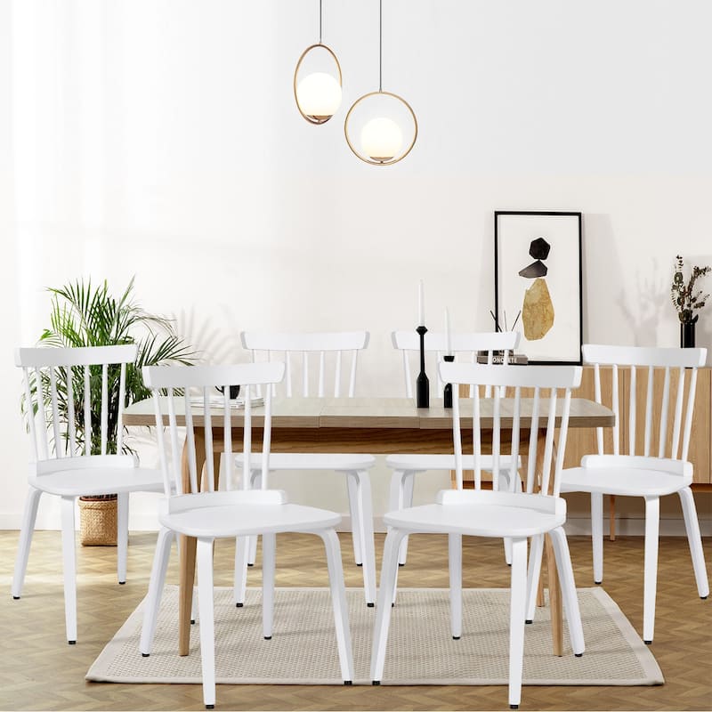 Solid Wood Spindle Back Windsor Dining Chairs, Set of 2 - 17.44" (W) x 19.7" (D) x 33.1" (H) - Set of 6 - White