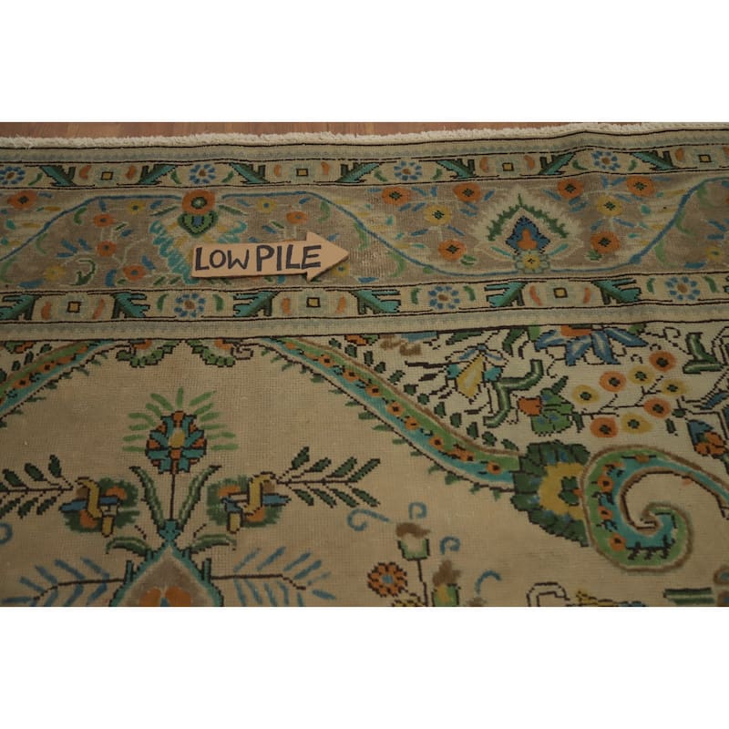 Hand Knotted Oriental 100% Wool Carpet Traditional Floral Beige & Ivories Tabriz Area Rug - 12' 7'' X 9' 6''