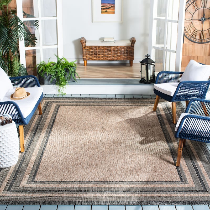 SAFAVIEH Courtyard Vickie Indoor/ Outdoor Waterproof Patio Backyard Rug - 8' x 11' - Natural/Black