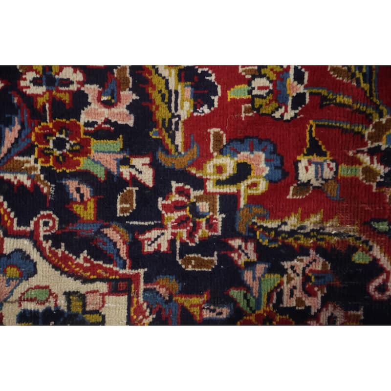 Hand Knotted Oriental 100% Wool Carpet Traditional Floral Red Kashan Area Rug - 11' 1'' X 7' 11''