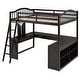 preview thumbnail 10 of 16, Full Size Solid Wood Loft Bed with U-shaped Desk & Storage Compartments, Space Saving Bedframe with Tri-fold Mirror, Espresso
