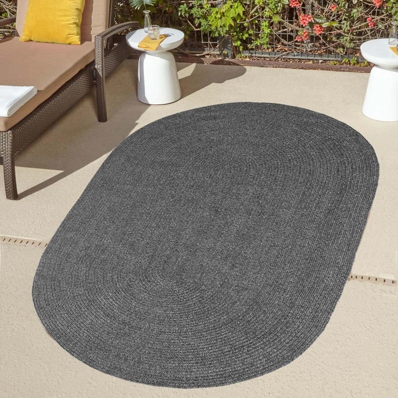 Superior Braided Reversible Indoor/Outdoor Area Rug - 3' X 5' Oval - Charcoal