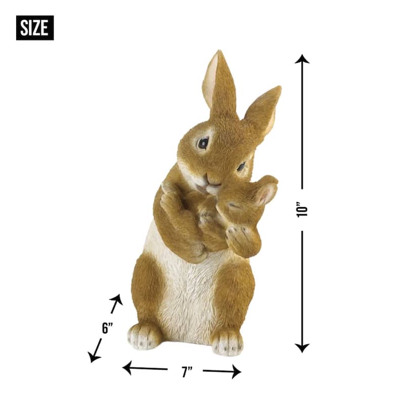 Mom with Baby Rabbit Outdoor Figurine - 10" - Brown and White