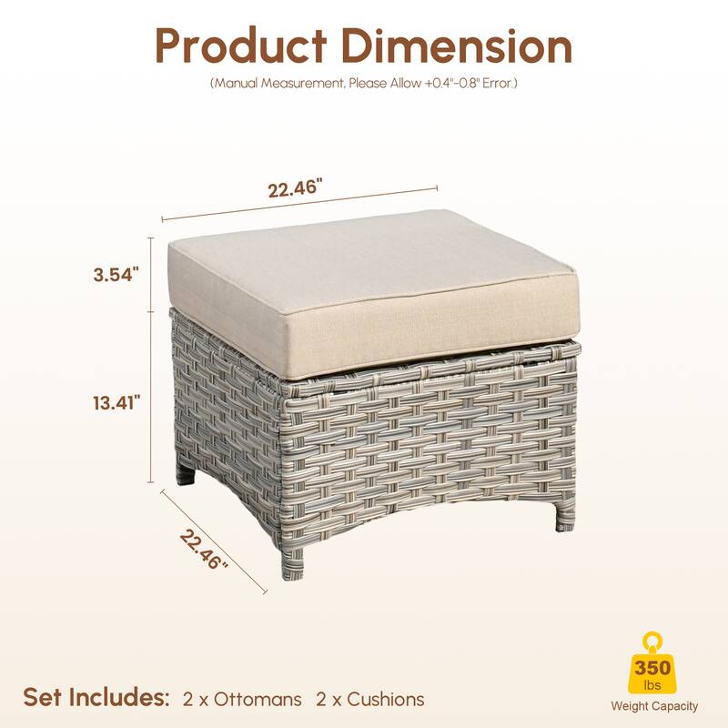 XIZZI Patio Wicker Ottoman with Cushion Outdoor Footrest