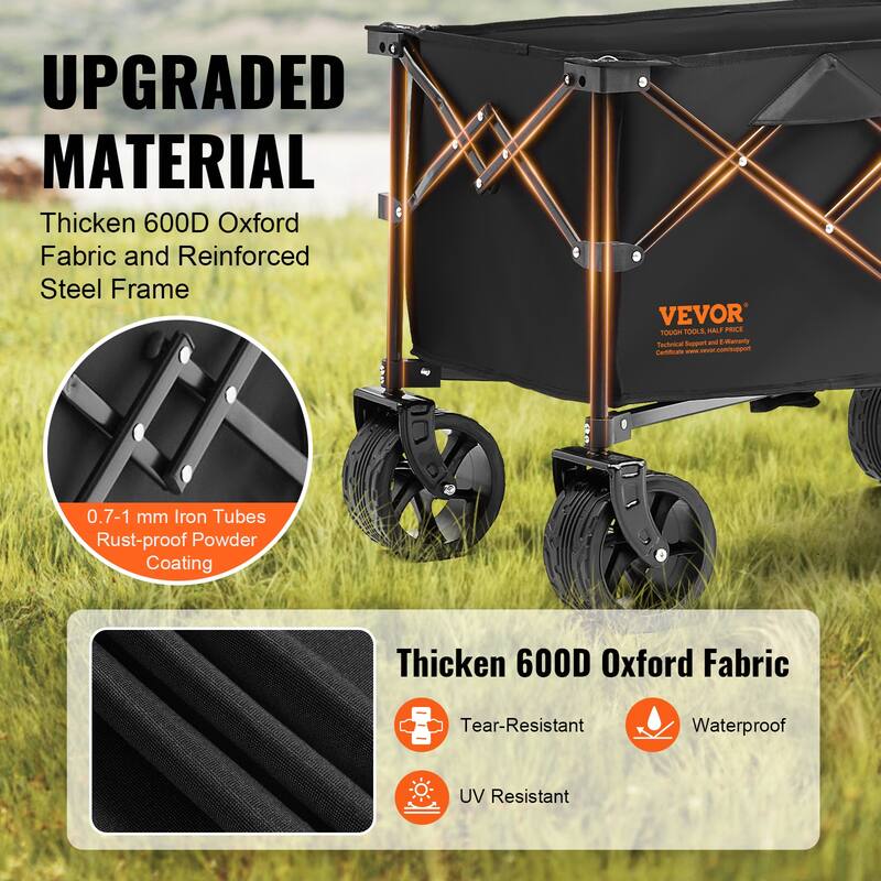 VEVOR Collapsible Folding Wagon 150L Beach Wagon Cart with All-Terrain Wheels Heavy Duty Folding Wagon Cart