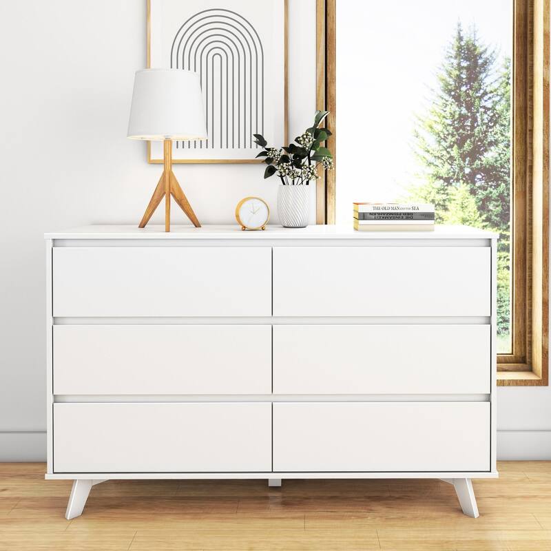 Max and Lily Scandinavian 6 Drawer Dresser - White