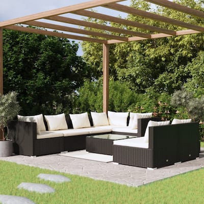 vidaXL Patio Lounge Set Outdoor Sectional Sofa Set Table Garden Poly Rattan