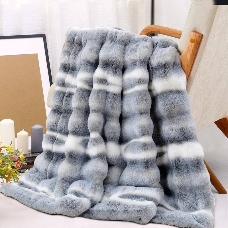 Home Soft Things Tip Dying Two Tone FauxFur Throw Thick Fuzzy Blanket