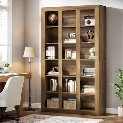 74.8'' Tall 6-Tier Bookshelf, Farmhouse Open Bookcase for Living Room, Floor Standing Cabinet - Large