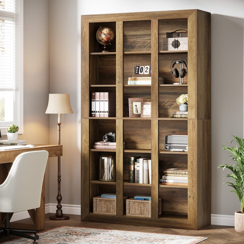 74.8'' Tall 6-Tier Bookshelf, Farmhouse Open Bookcase for Living Room, Floor Standing Cabinet - Large