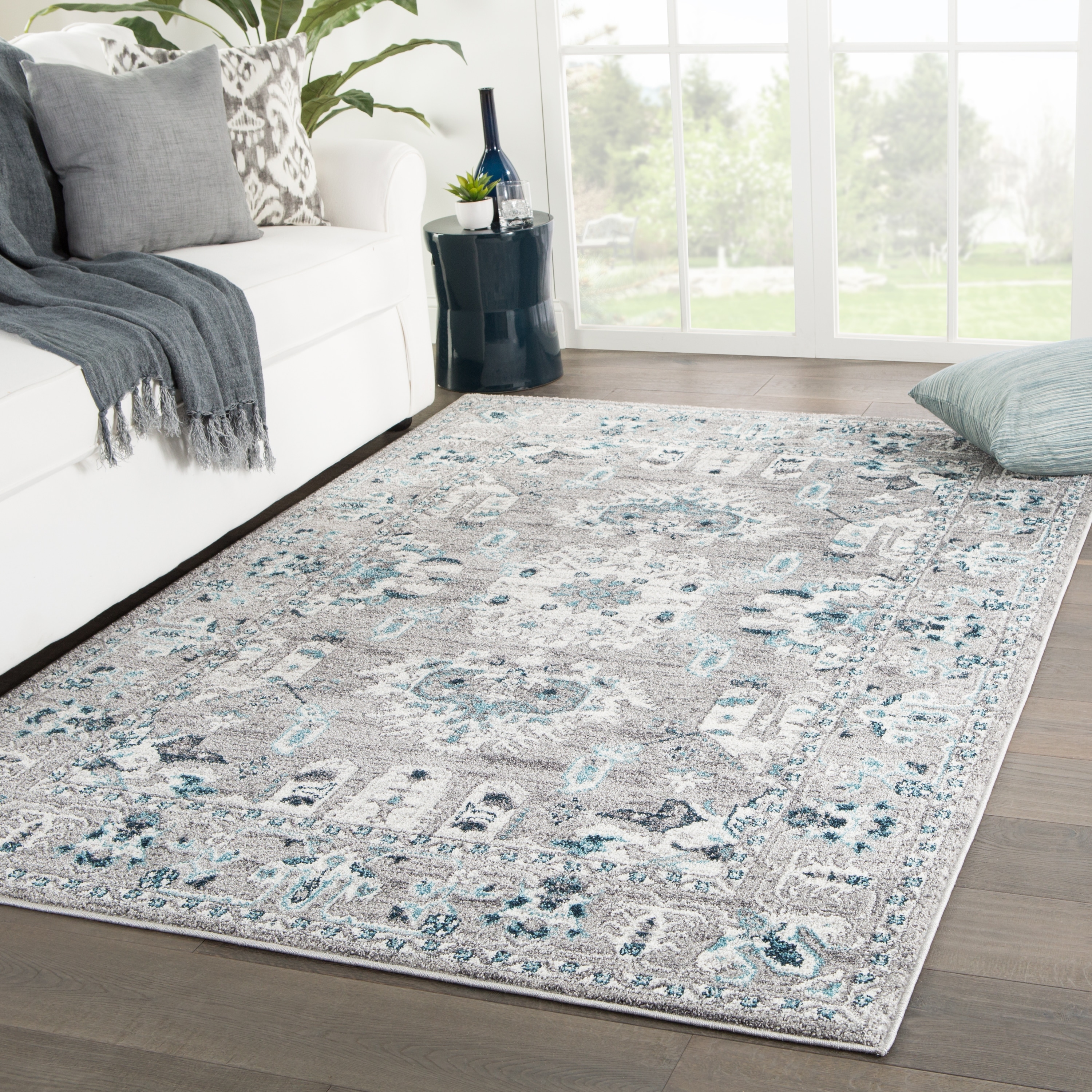 Freyr Medallion Area Rug Overstock 23554146 8 10 X 12 Light Grey Turquoise