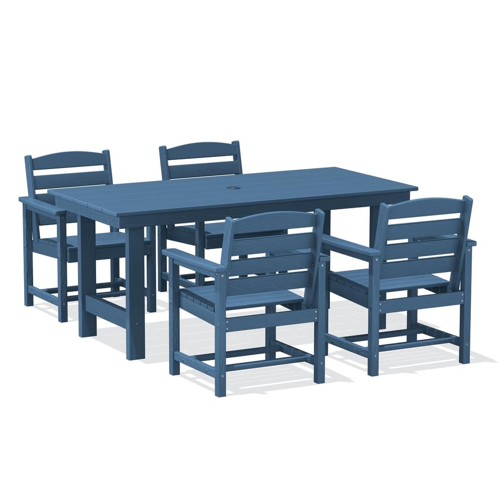 5-Piece HDPE Outdoor Dining Table Sets with Umbrella Hole - 1-Table 4-Chairs
