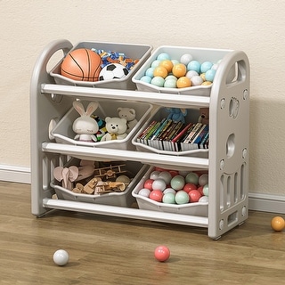 Kids Toy Storage Organizer with 6 Bins, Nursery Organizer Kids Furniture Set Toy Storage Cabinet Unit with HDPE Shelf and Bins