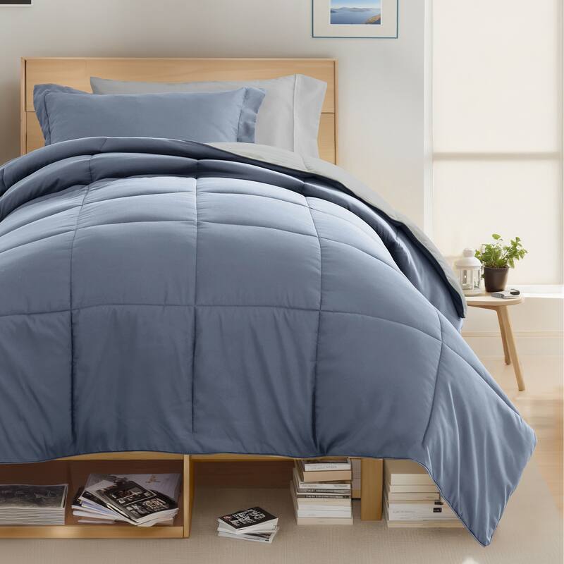 8pc Twin XL Solid Dorm Bedding Bundle - Stone / Light Gray