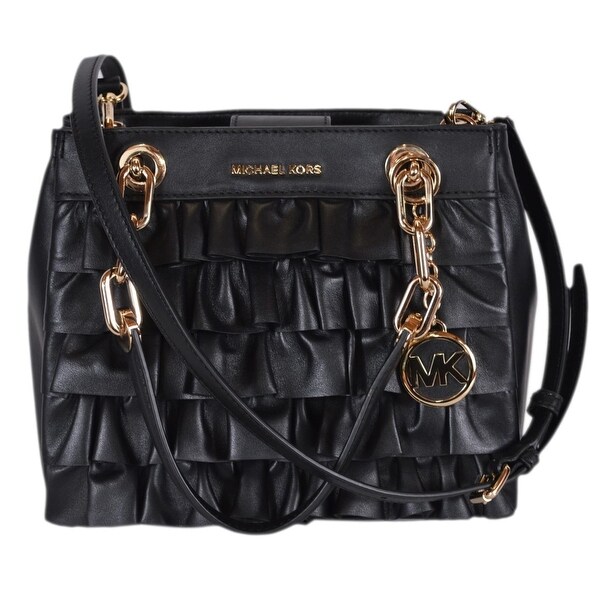 Shop Michael Kors Small Black Leather Ruffled Cynthia Satchel Purse Handbag - Free Shipping ...