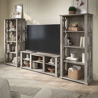 Homestead Farmhouse TV Stand with 4 Shelf Bookcases by Bush Furniture