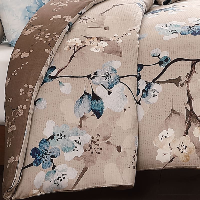 Bebejan Blue Blossom 100% Cotton Sateen 5 Piece Reversible Comforter Set