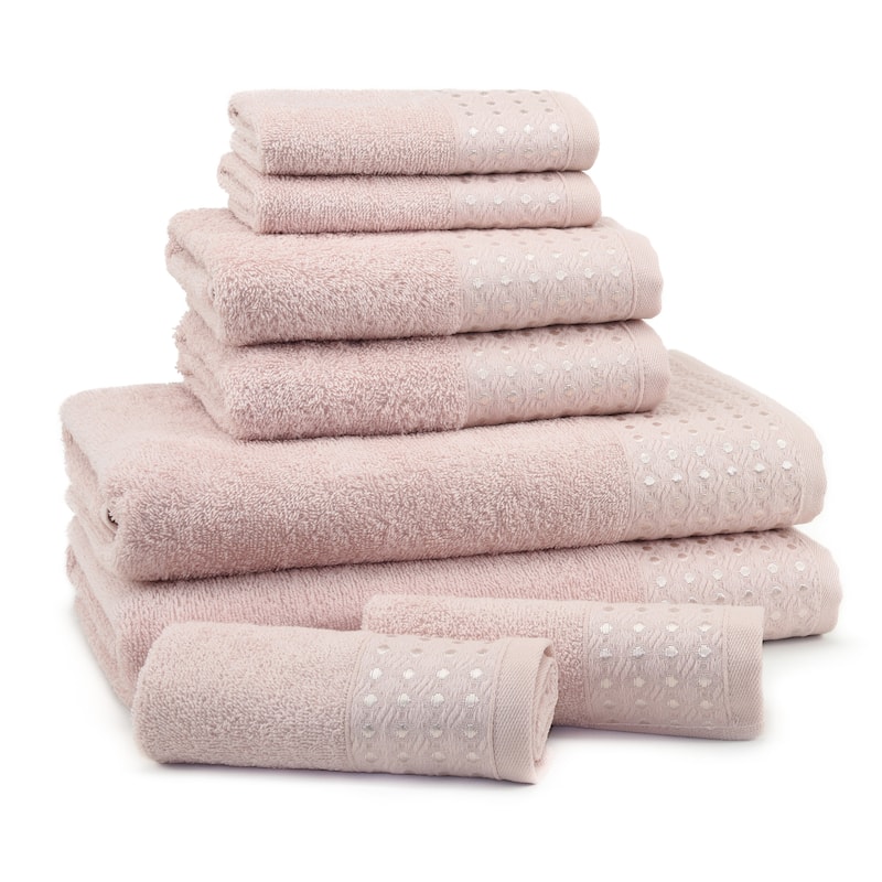 East'N Blue Petek Turkish Cotton Bath Towel Set (Set of 8) - (2 Bath Towel, 2 Hand Towel, 4 Washcloth) - Blush
